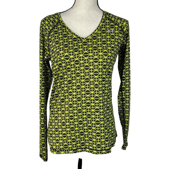Under Armour Tops - Under Armour Small Fitted HeatGear Top Long Sleeves V-Neck Stretch Geometric